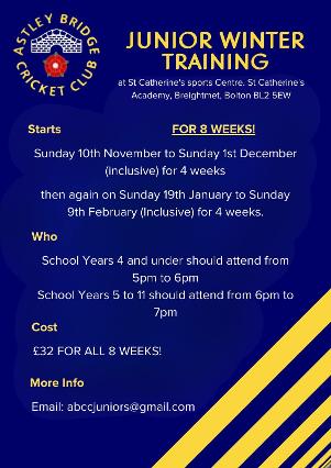 A poster advertising the upcoming 4 weeks of ABCC Junior Winter Training.