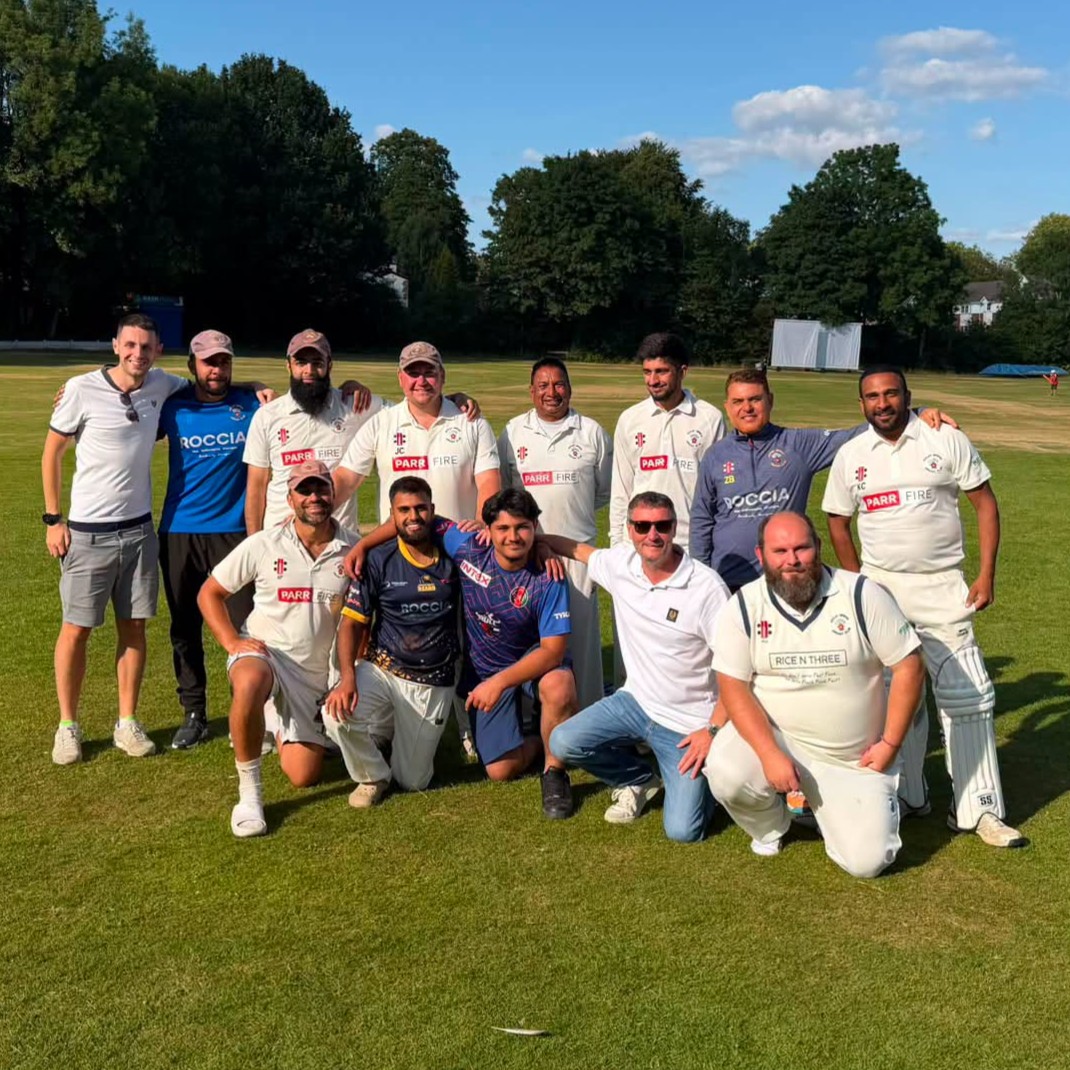 Announcement graphic for Astley Bridge Cricket Club featuring Morgan Duffy. Morgan is in the centre wearing a cricket top holding a bat. A smaller black-and-white action shot of him batting is placed on the right.