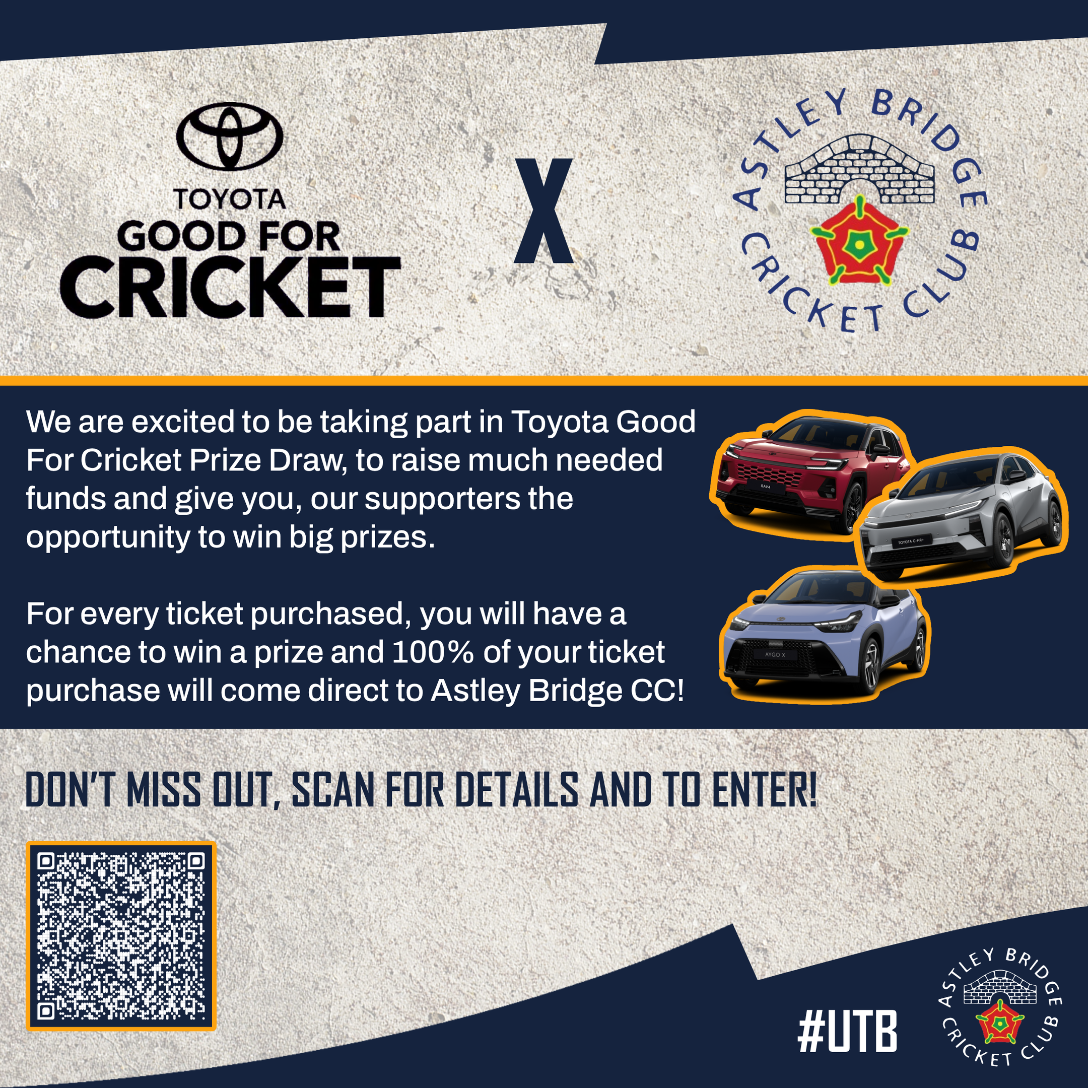 Announcement graphic for Astley Bridge Cricket Club featuring Morgan Duffy. Morgan is in the centre wearing a cricket top holding a bat. A smaller black-and-white action shot of him batting is placed on the right.